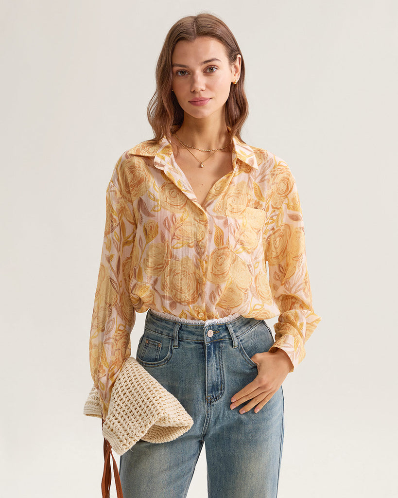 Yellow Floral Lyocell Shirt