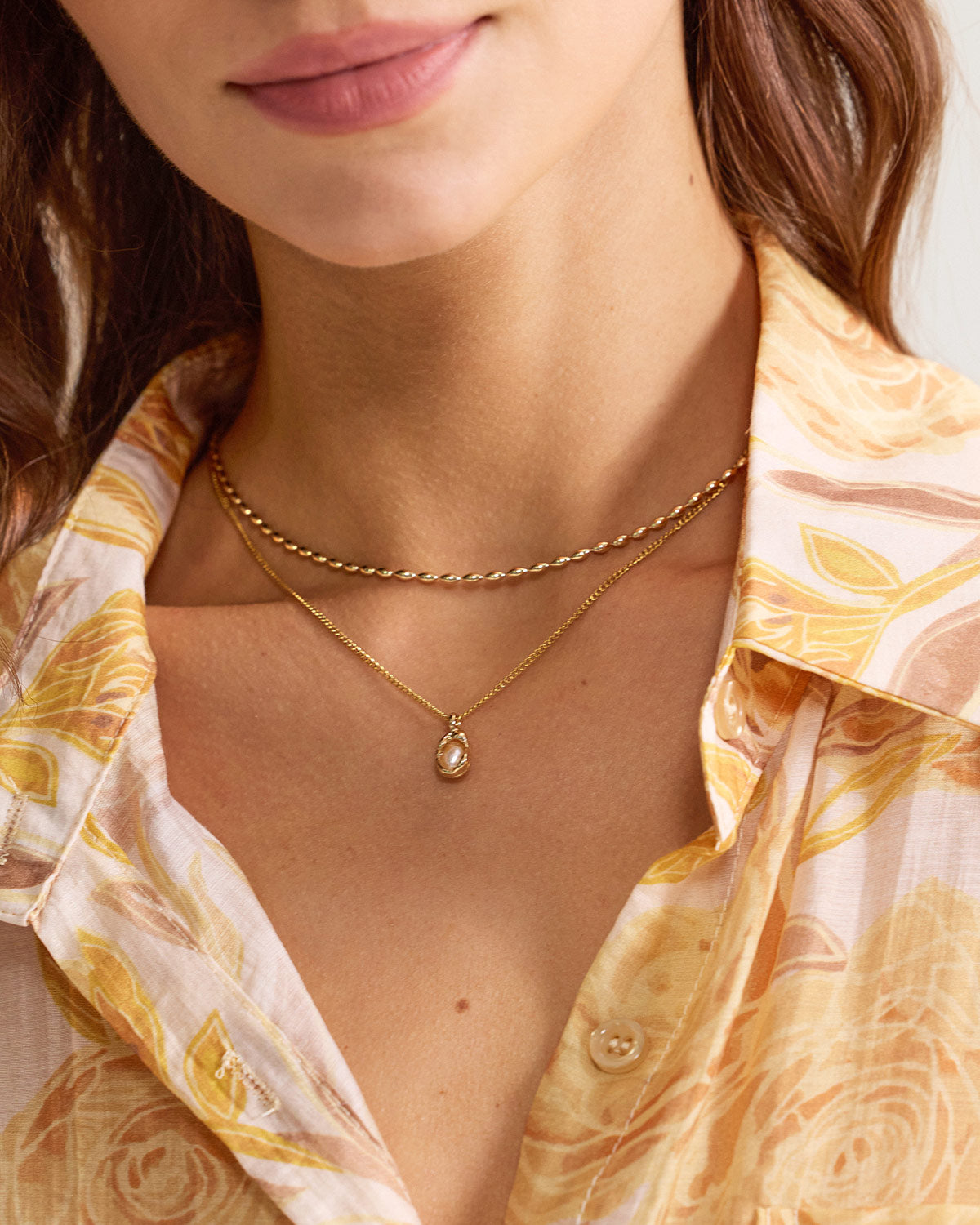 Metal Pearl Double Necklace