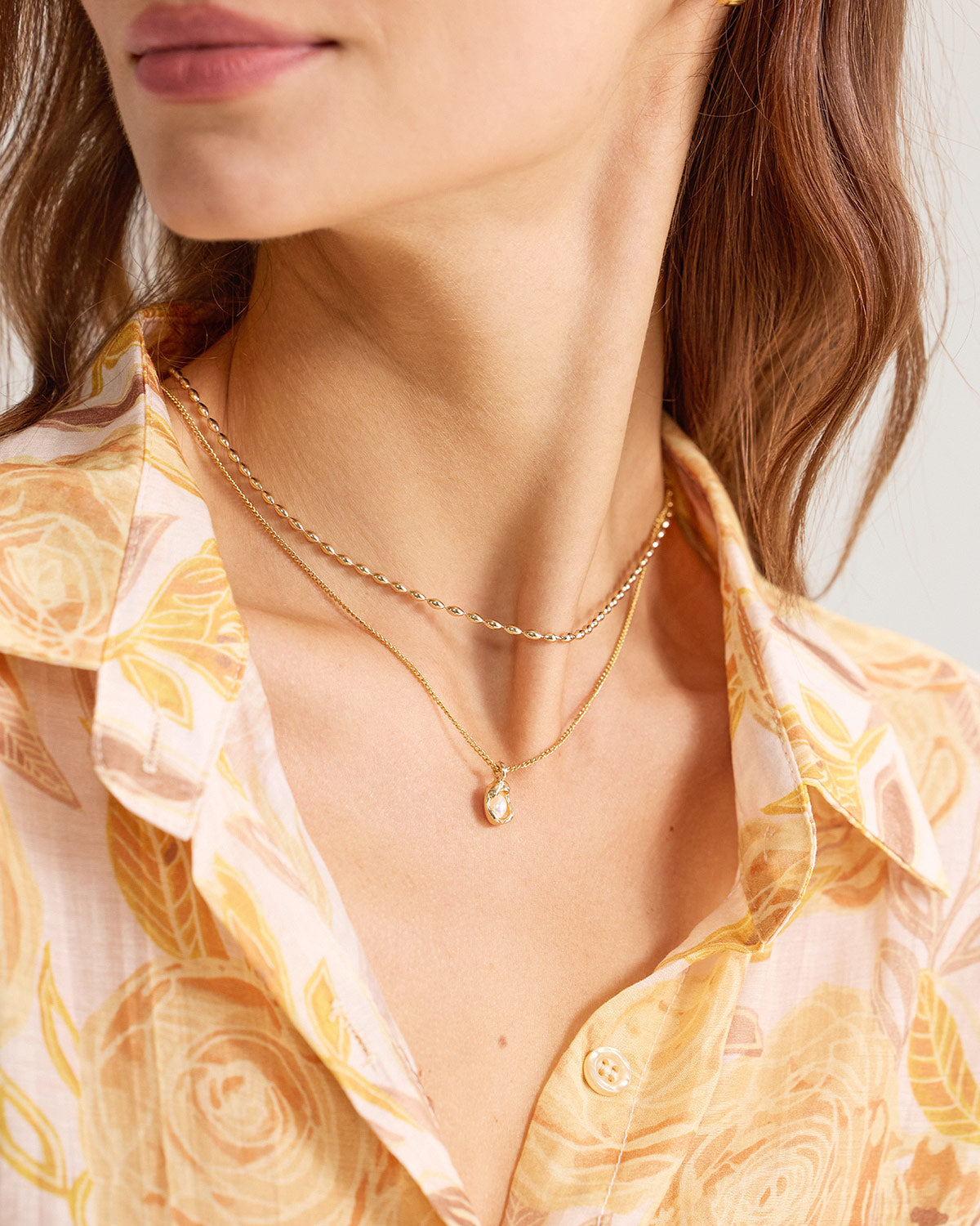 Metal Pearl Double Necklace