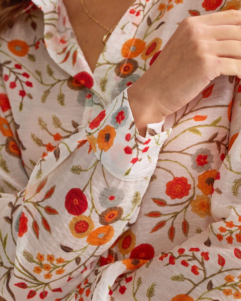 Orange Floral Pocket Loose Shirt