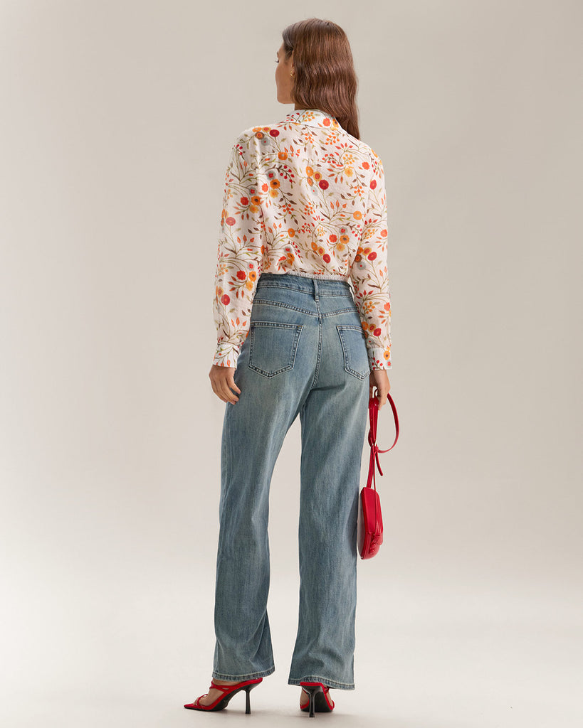 Orange Floral Pocket Loose Shirt
