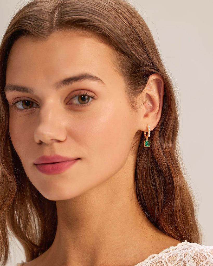 Green Metal Pearl Earrings
