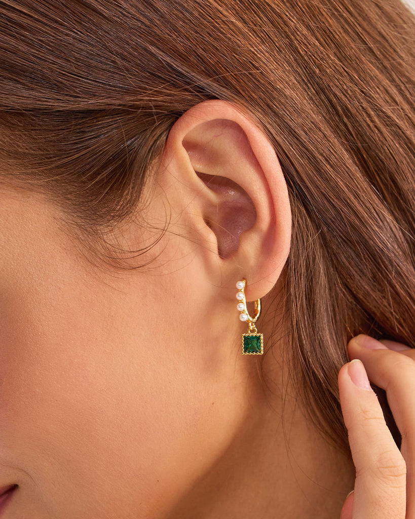 Green Metal Pearl Earrings