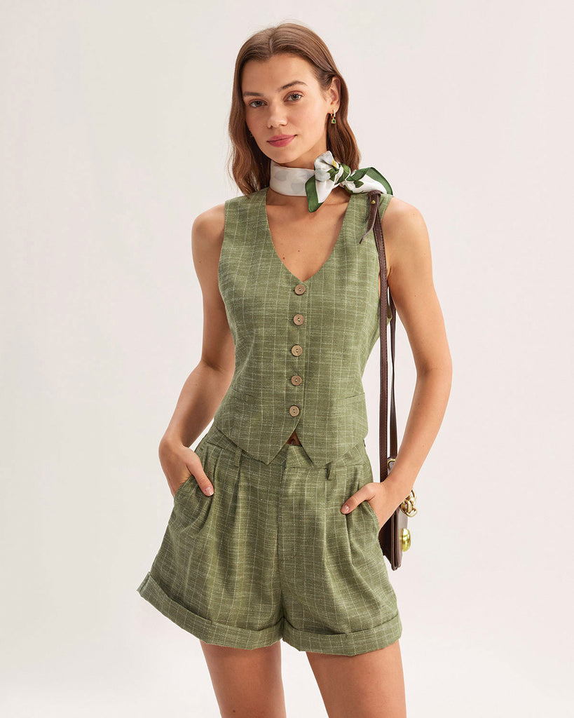 Green Striped Scoop Neck Vest