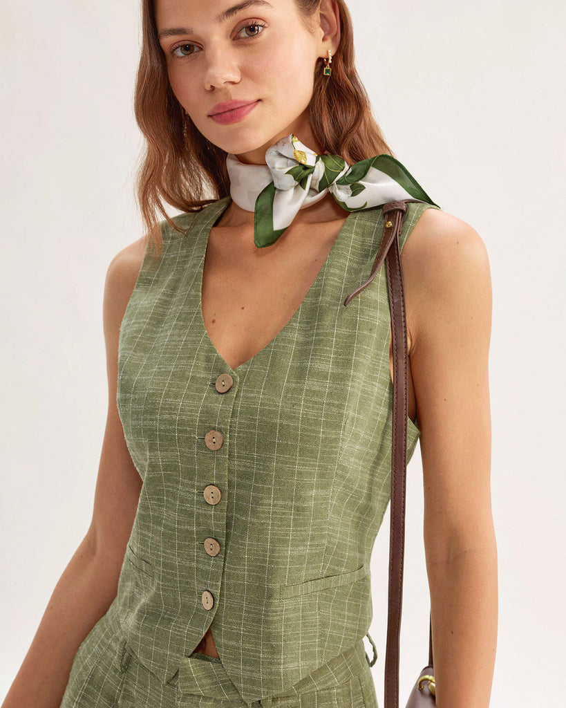 Green Striped Scoop Neck Vest
