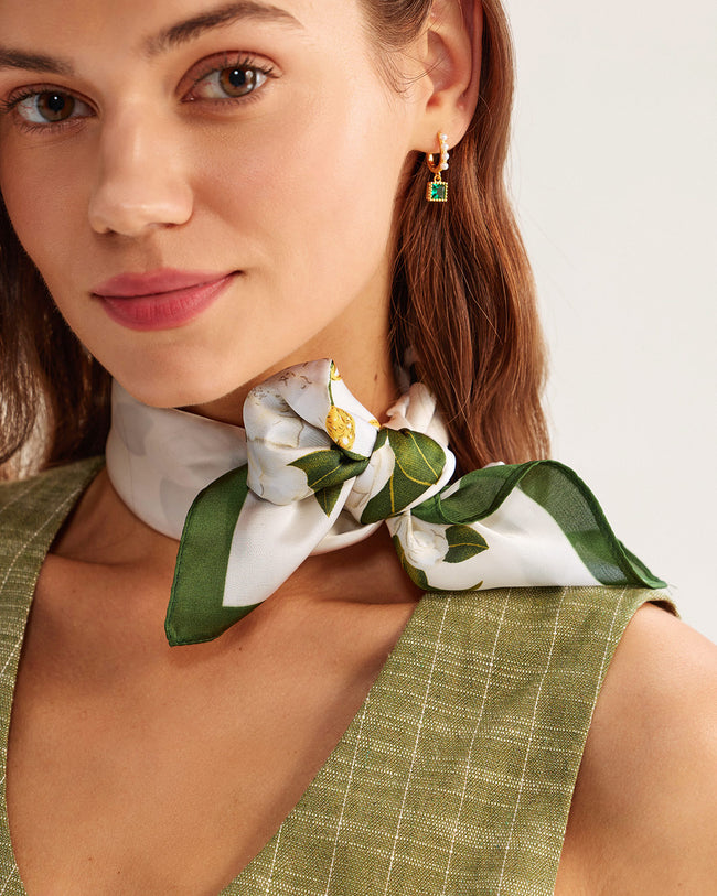 White Floral Satin Scarve