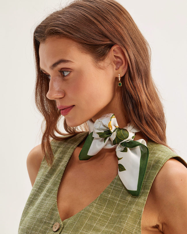 White Floral Satin Scarve