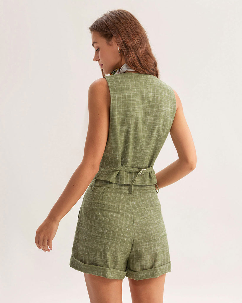 Green Striped Scoop Neck Vest
