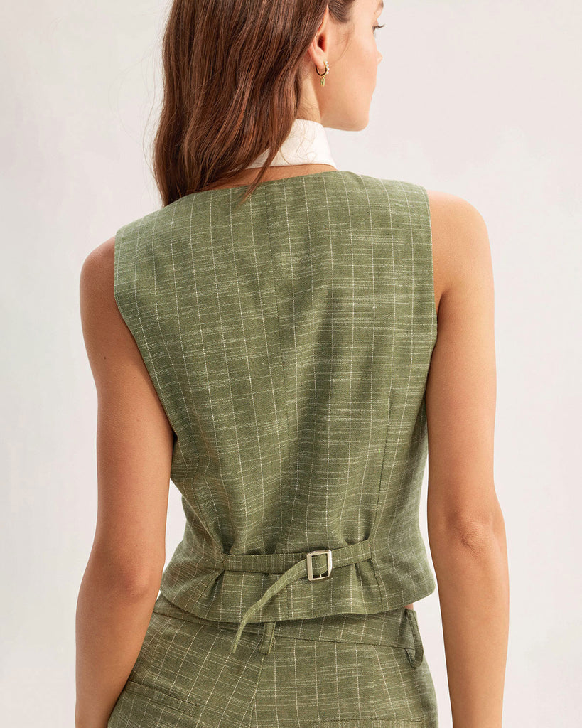 Green Striped Scoop Neck Vest