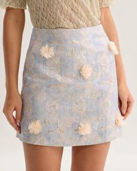 Blue Floral Textured A-Line Mini Skirt