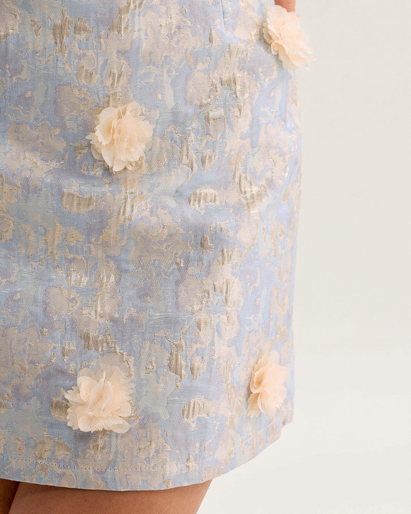 Blue Floral Textured A-Line Mini Skirt