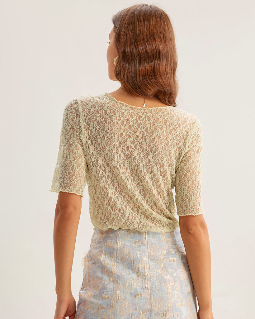 Green Round Neck Textured Half Sleeve Tee