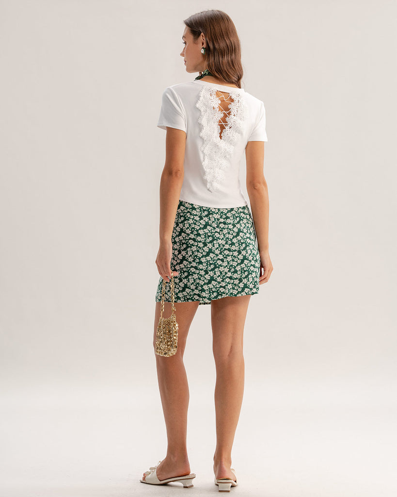 White Lace Round Neck Tee