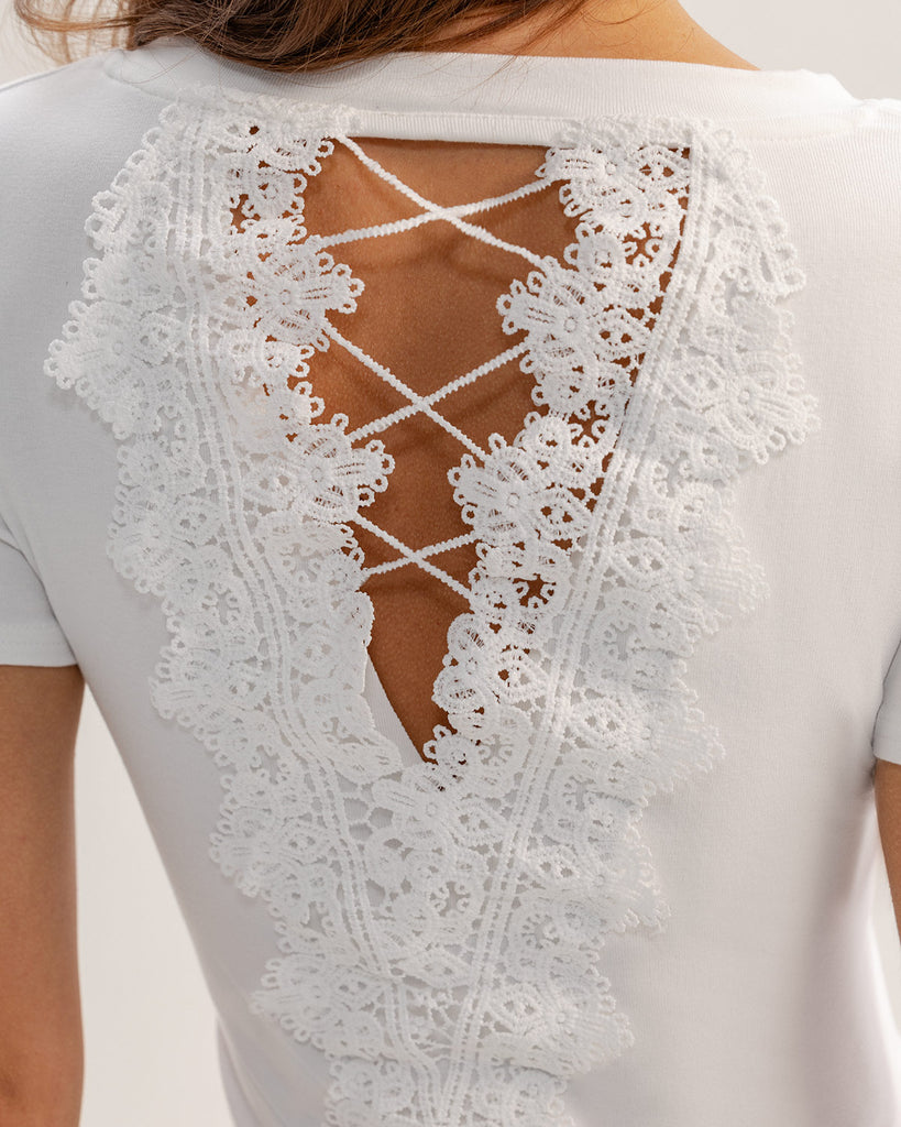 White Lace Round Neck Tee