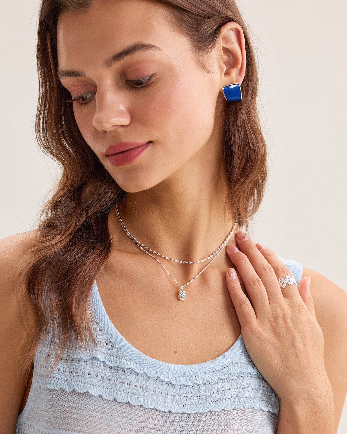 Metal Pearl Double Necklace