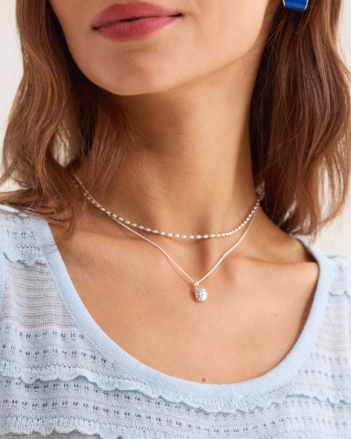 Metal Pearl Double Necklace