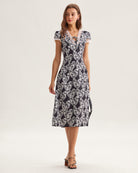 Black Floral Lace Trim Midi Dress