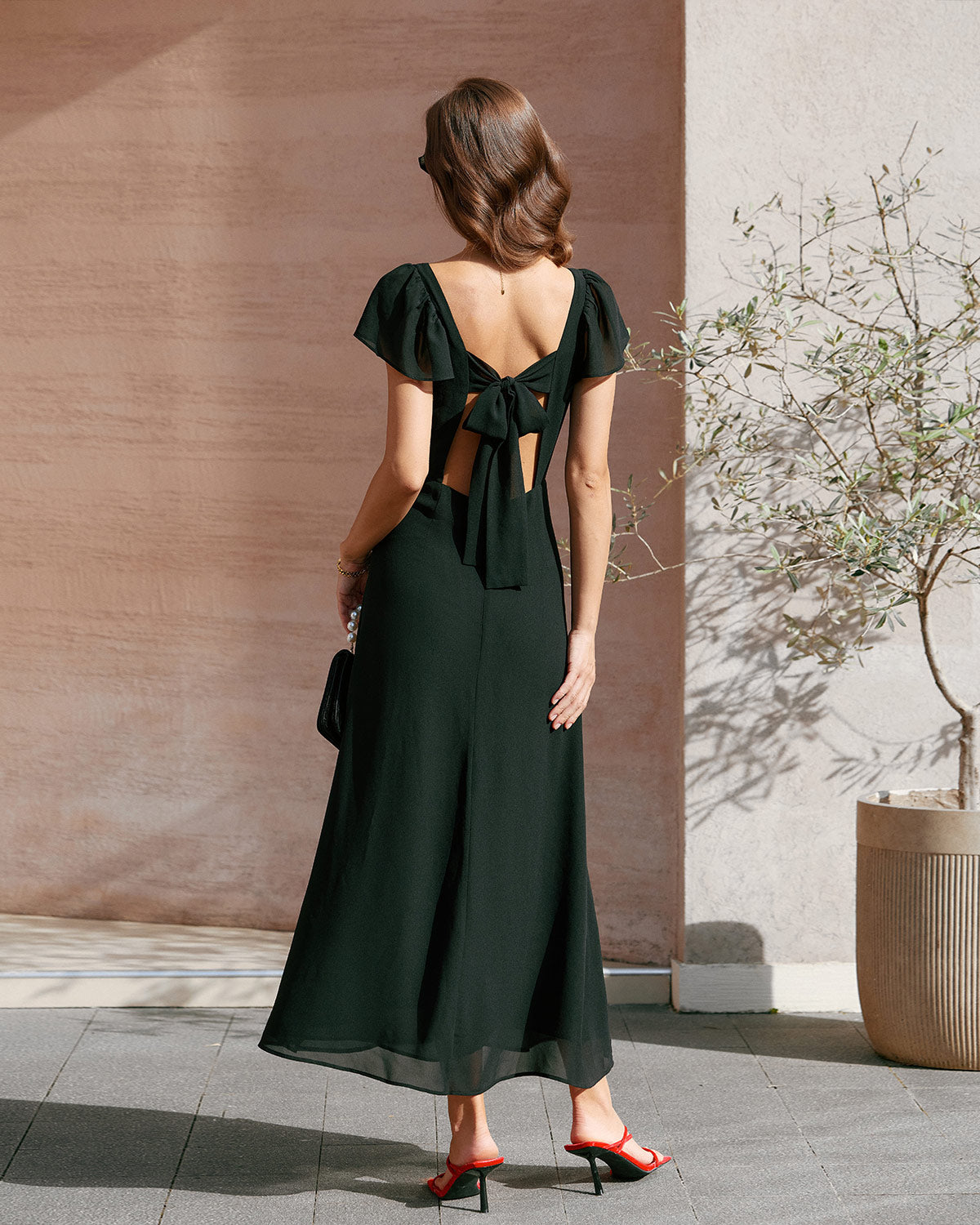Rihoas Chiffon Flutter Sleeve Maxi Dress | Sweetheart Neck High Slit For Wedding Guest, Summer, Evening, Black / L Rihoas Chiffon Flutter Sleeve Maxi Dress | Sweetheart Neck High Slit For Wedding Guest, Summer, Evening, Black / L