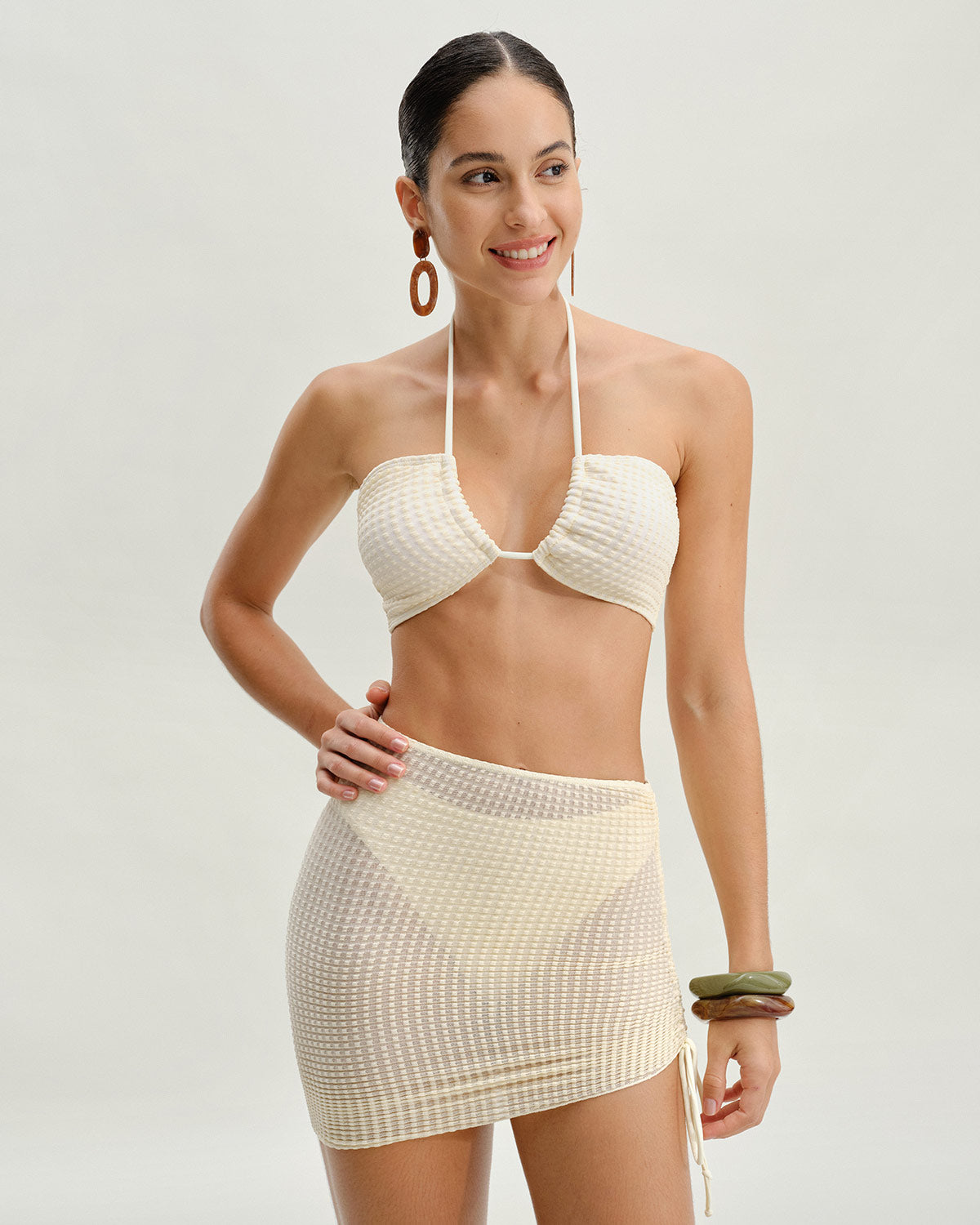 Beige Strapless Bikini Set