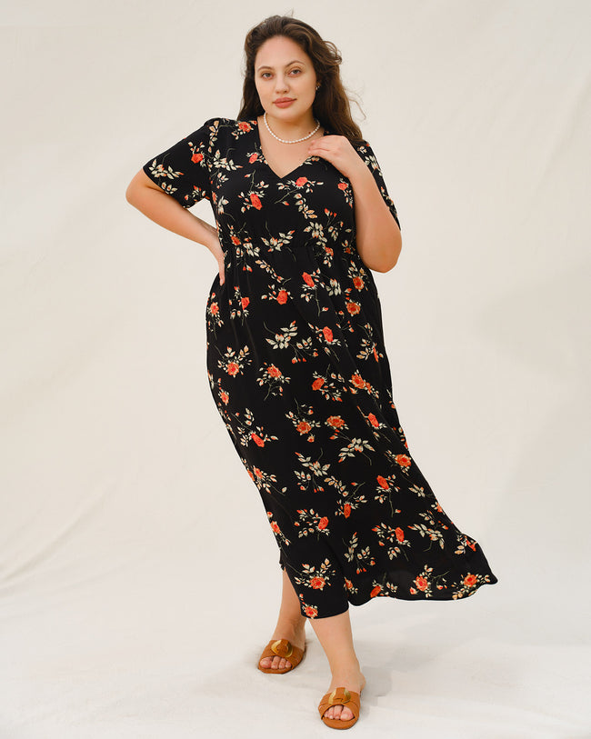 Black Floral Plus Size Maxi Dress