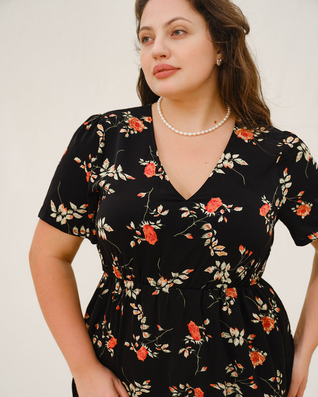 Black Floral Plus Size Maxi Dress