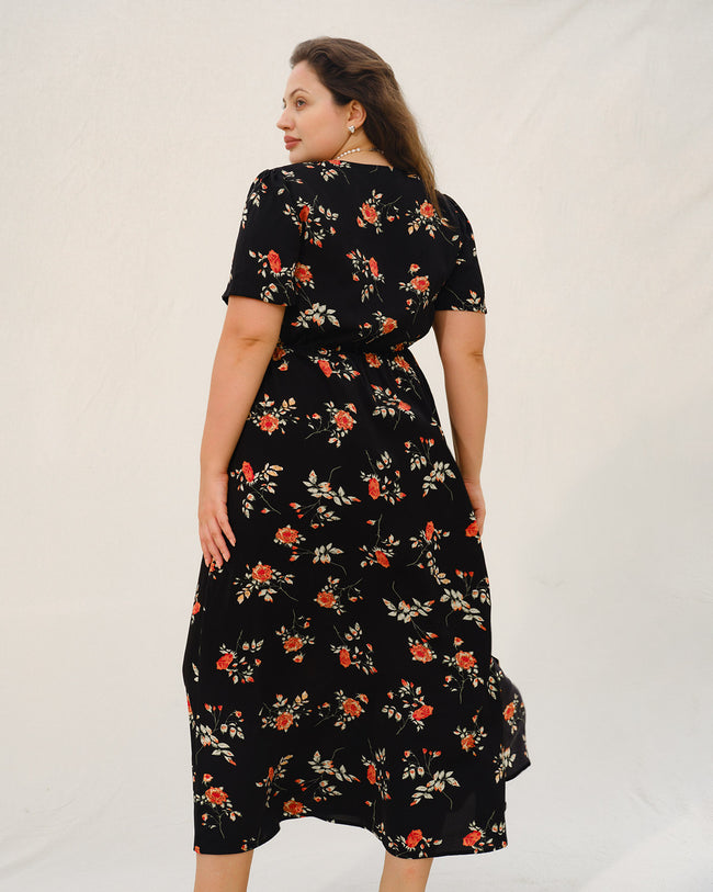 Black Floral Plus Size Maxi Dress