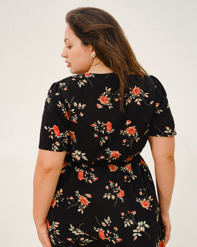 Black Floral Plus Size Maxi Dress
