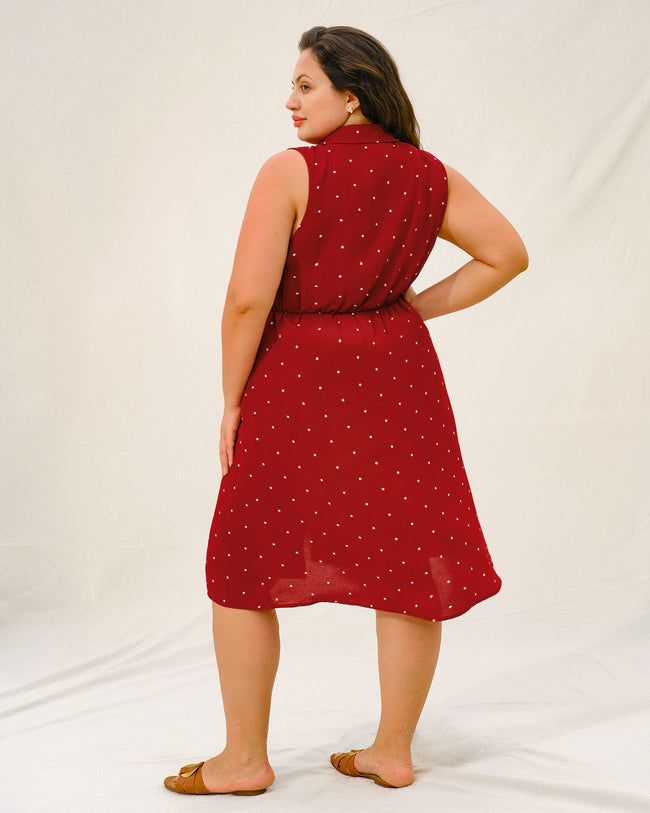 Red Polka Dot Plus Size Button Midi Dress