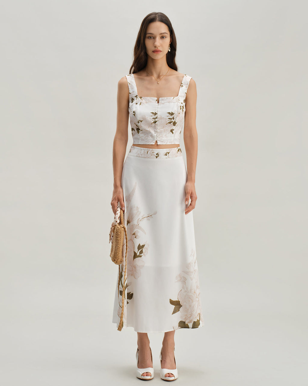 White Floral Midi Skirt