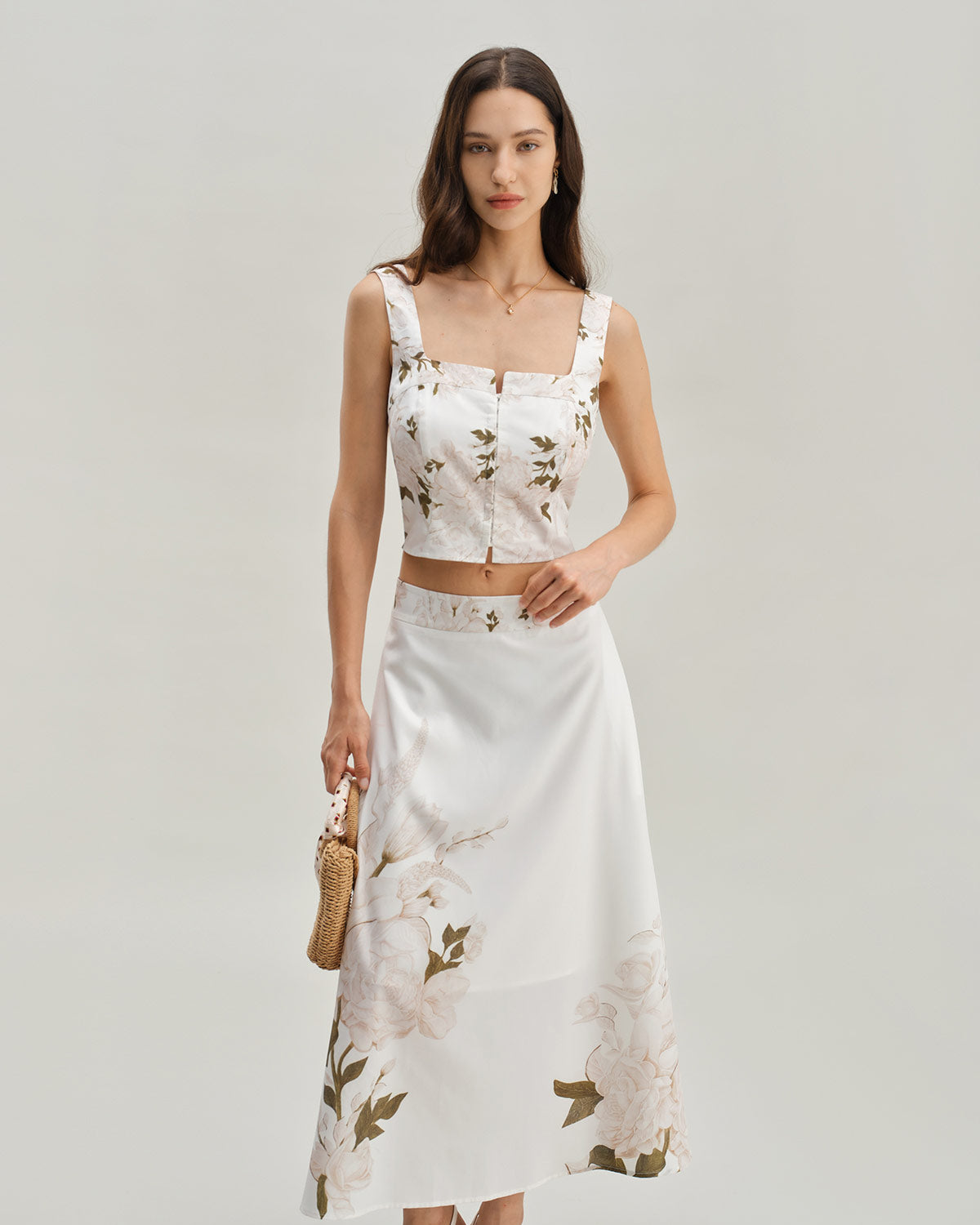 White Floral Midi Skirt
