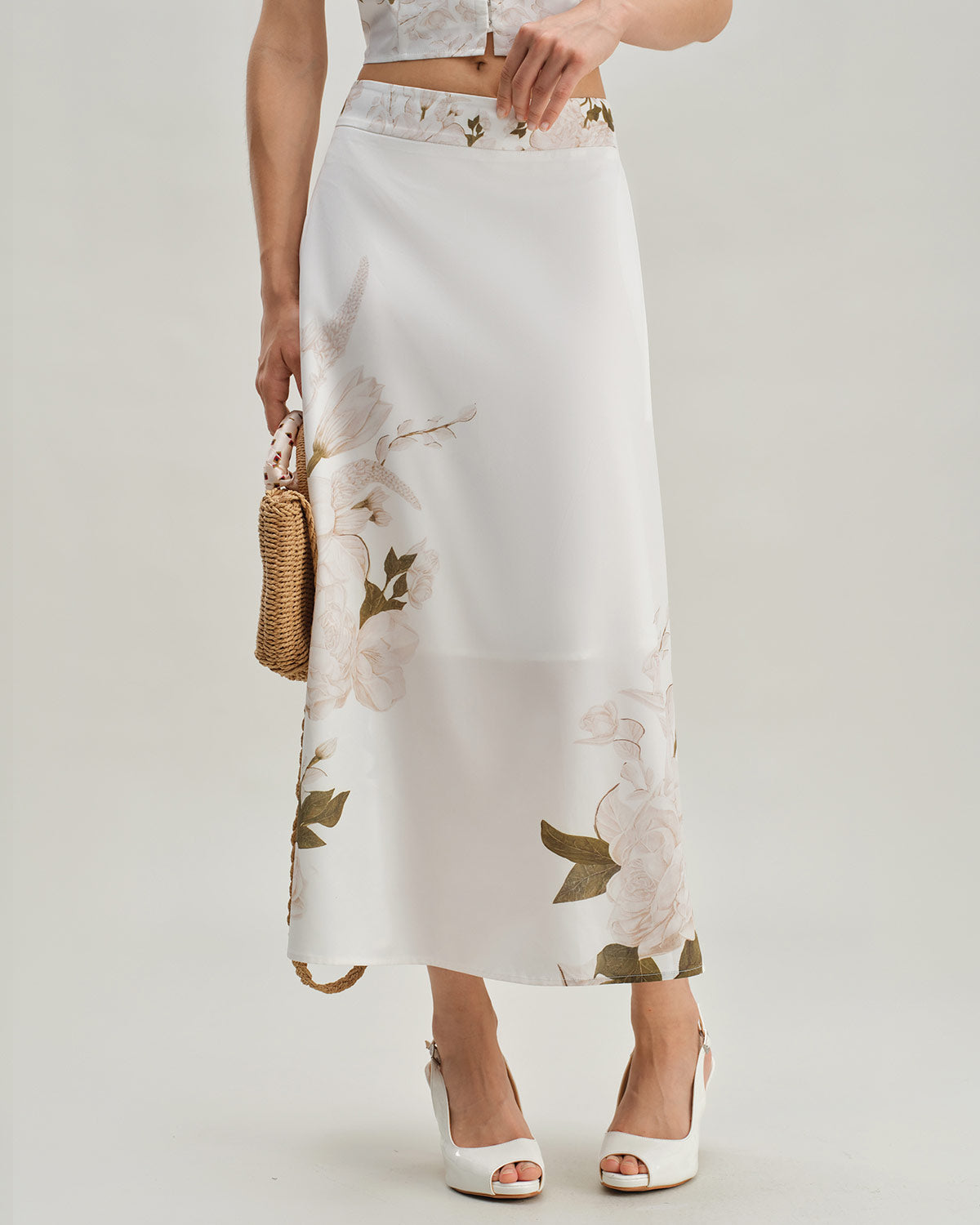 White Floral Midi Skirt