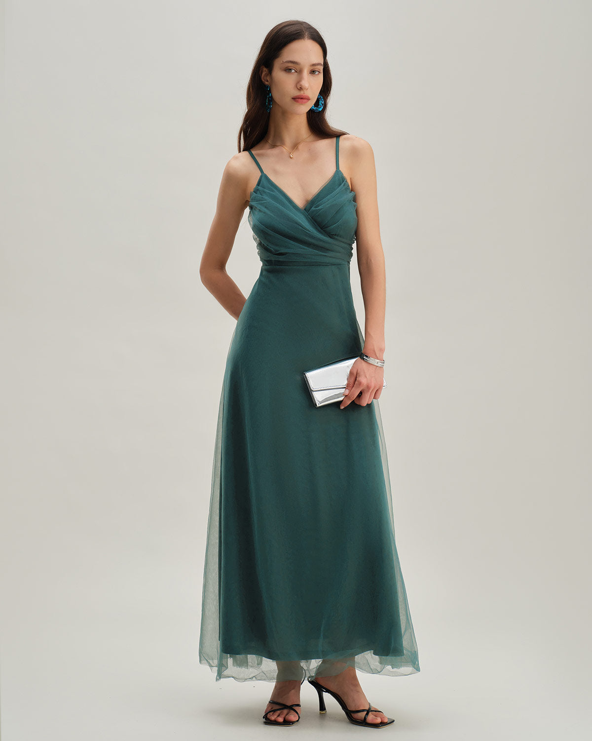 Green Mesh Wrap Slip Maxi Dress