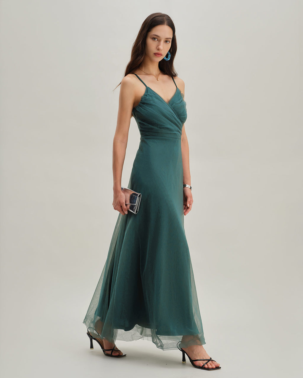Green Mesh Wrap Slip Maxi Dress