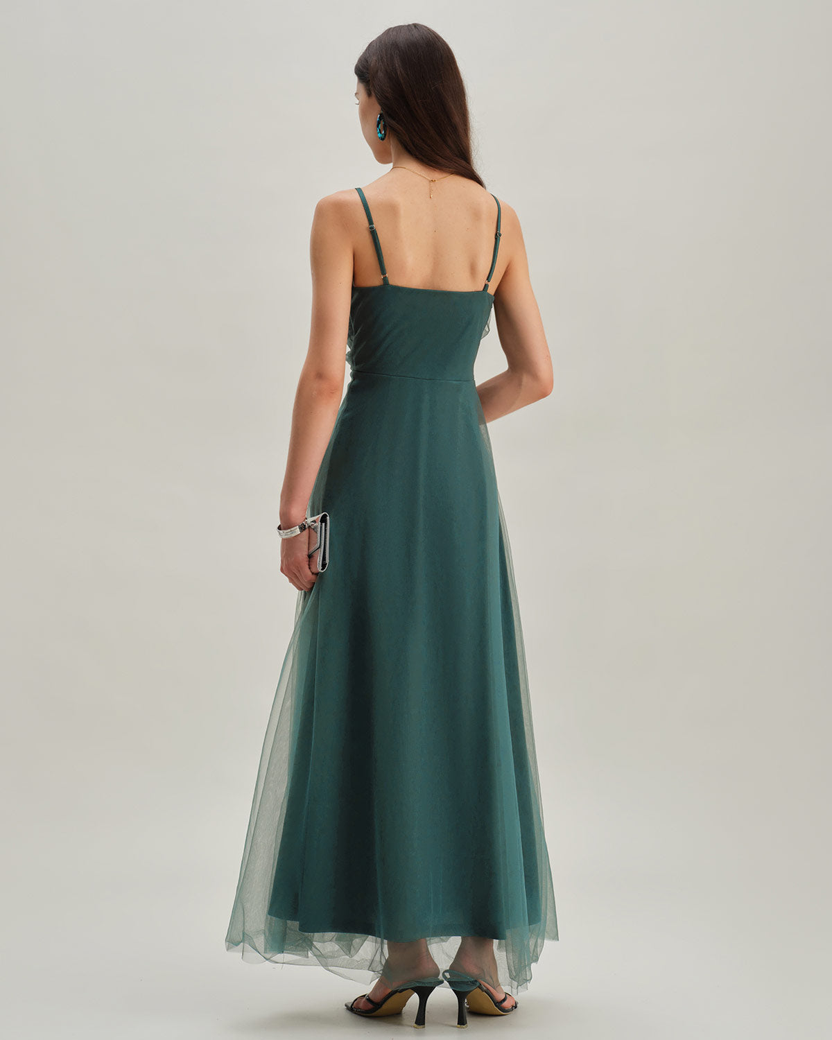 Green Mesh Wrap Slip Maxi Dress