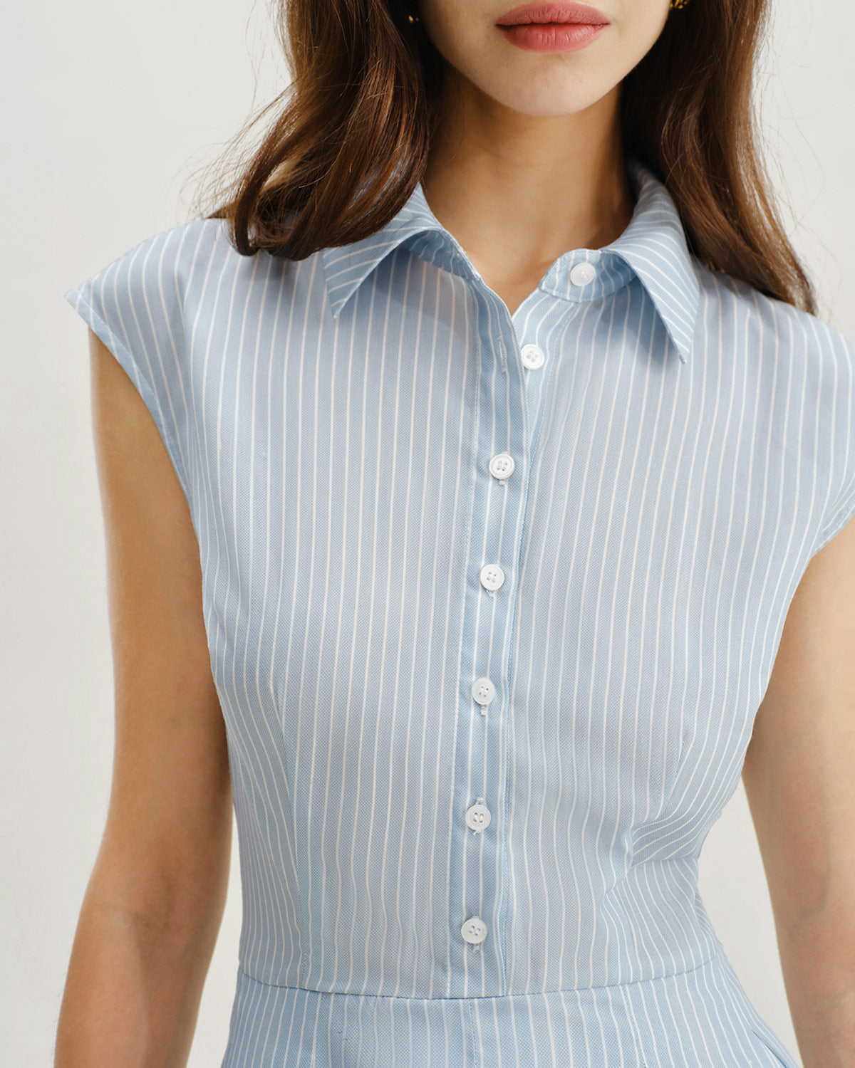 Blue Striped Cap Sleeve Midi Dress