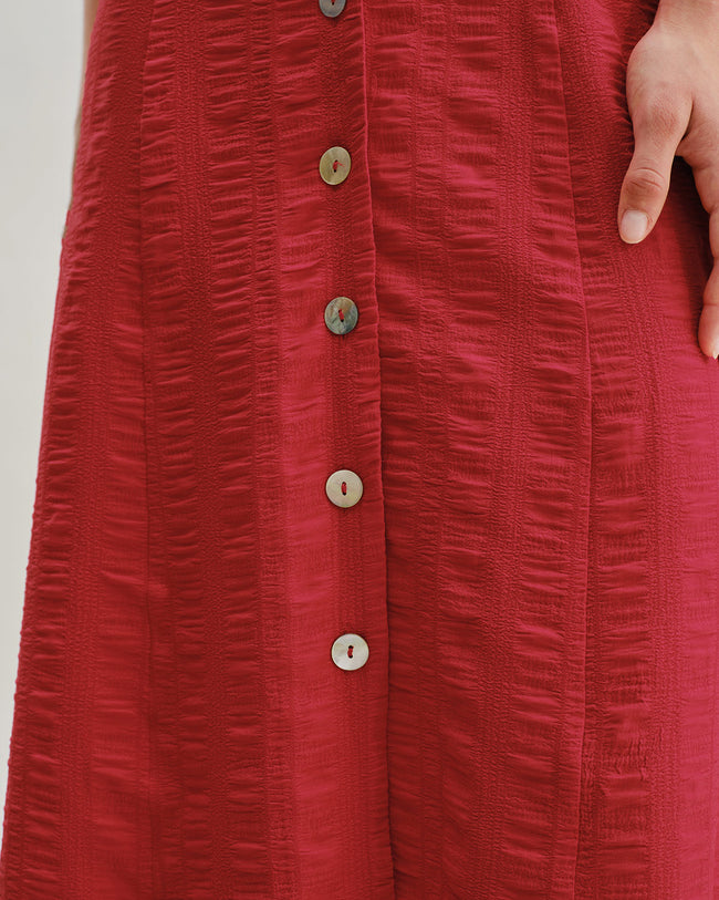 Red Belted A-Line Midi Dress