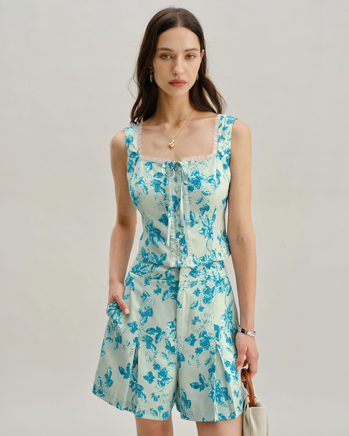 Blue Floral Pocket Shorts