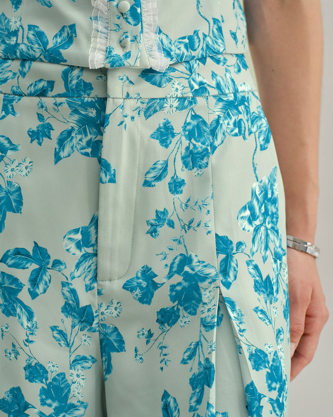 Blue Floral Pocket Shorts