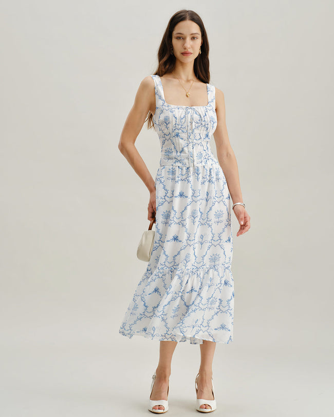 White Floral Ruched Tank Top