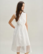 White Striped Sleeveless Midi Dress
