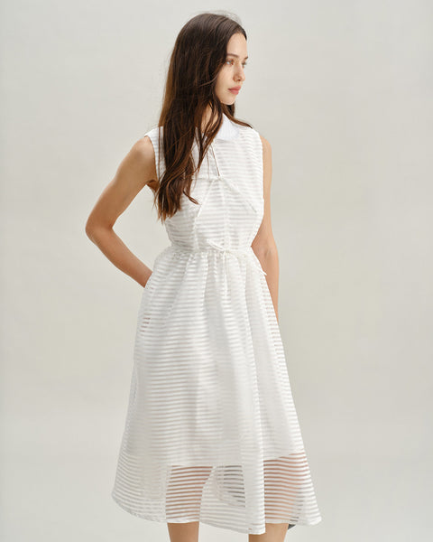white dress with black stripes Striped Sleeveless Midi Colors:Emerald LaDivine BD105 Long Pleated fluffy prom dress with classic stripes for