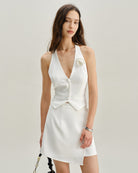 White Halter Button Vest