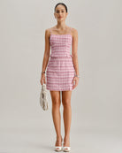 Pink Plaid Straight Mini Skirt