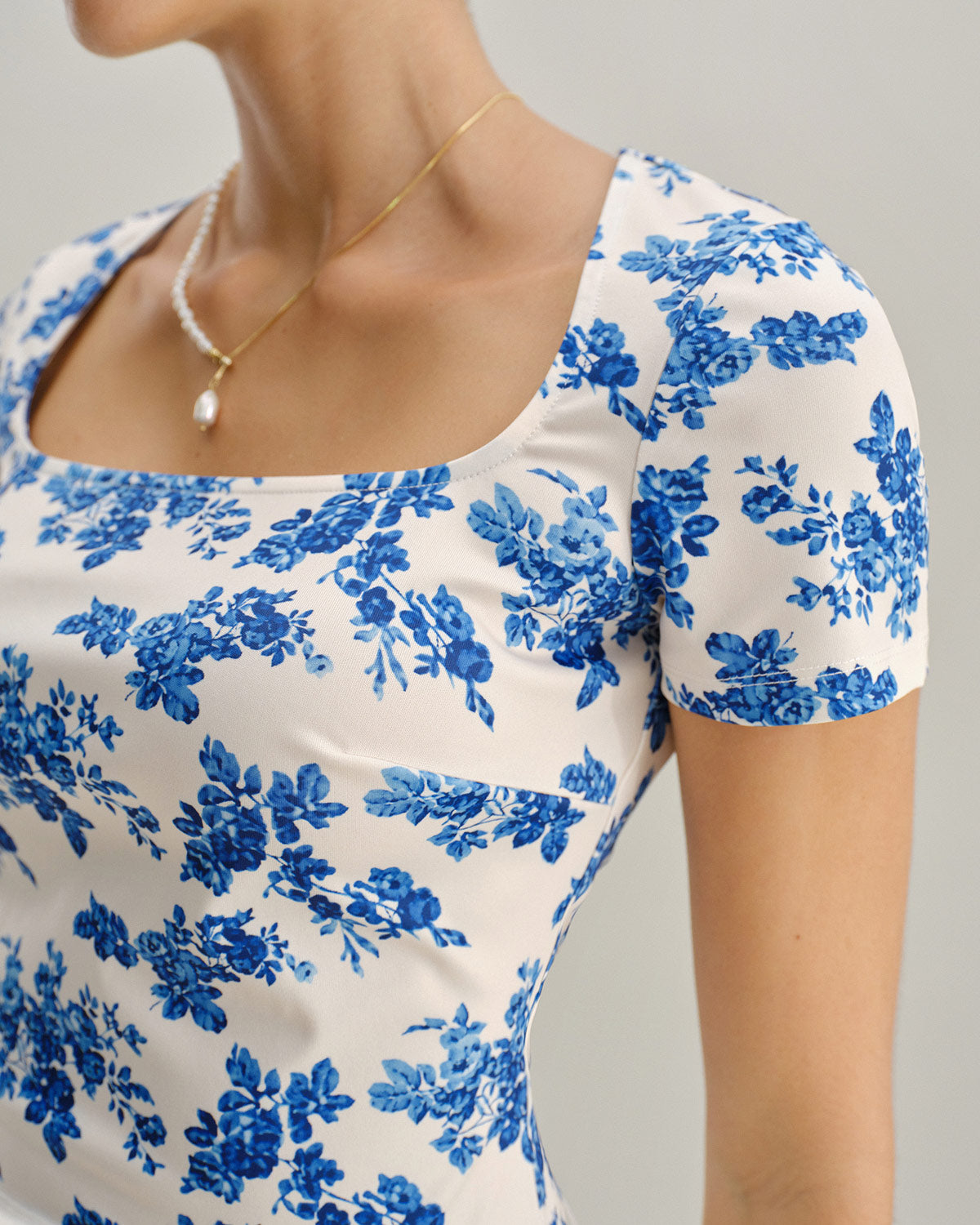 Blue Floral Short Sleeve T-Shirt