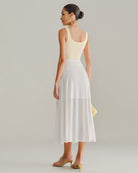 White Elastic Waist Straight Midi Skirt