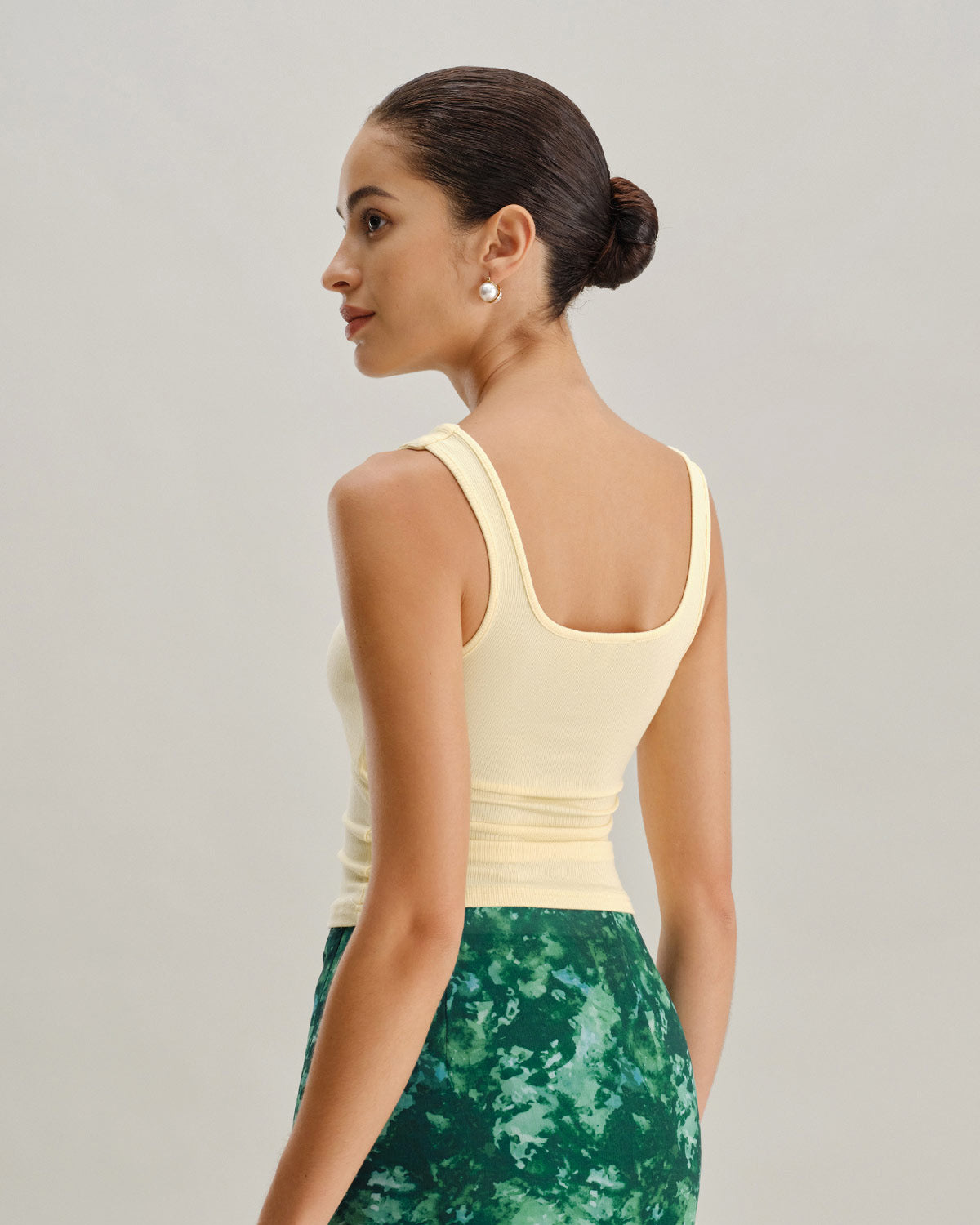 Yellow V Neck Ribbed Knit Tank Top