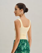 Yellow V Neck Ribbed Knit Tank Top