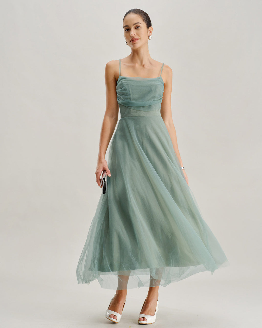 Green Mesh Flowy Slip Midi Dress