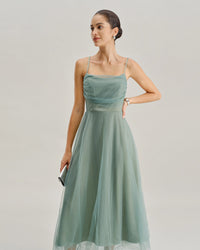 Green Mesh Flowy Slip Midi Dress