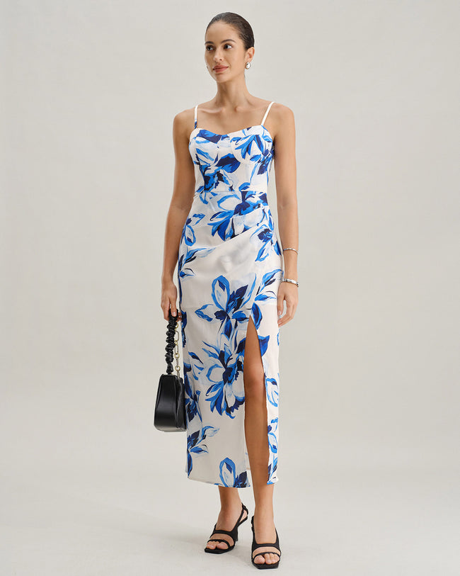 Blue Floral Bohemian Slip Maxi Dress